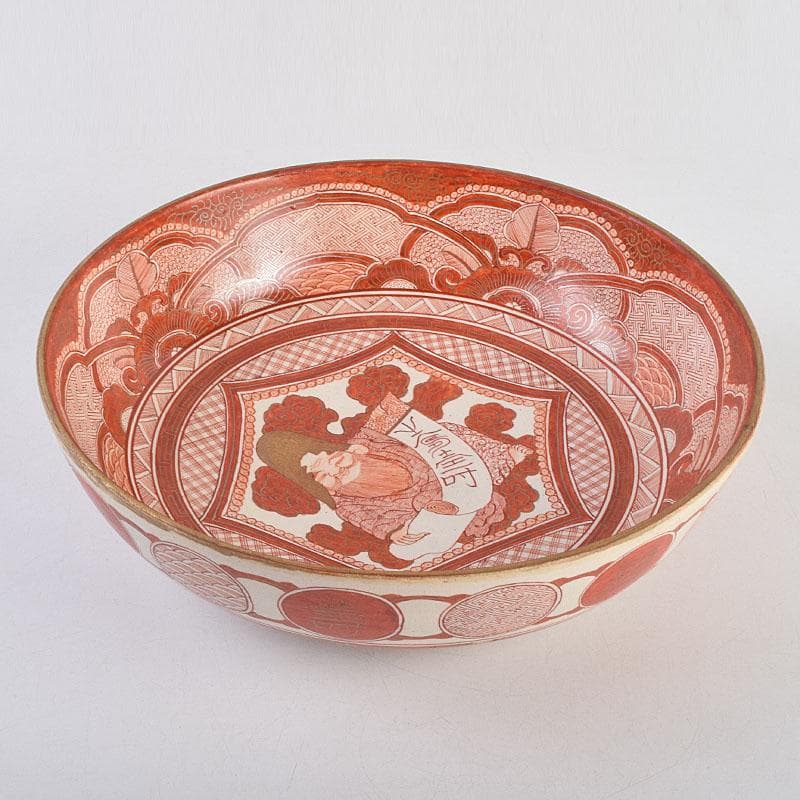 九谷焼　古九谷　八郎手　赤絵金彩　人物文　大鉢　時代箱付　D　R9433B