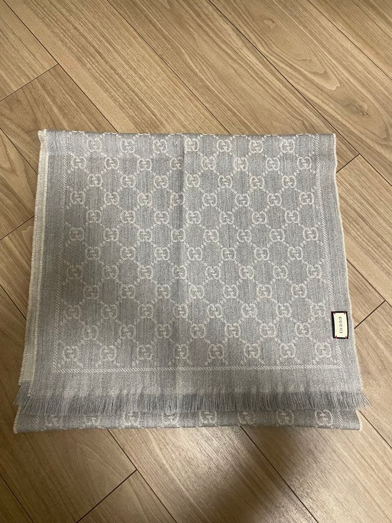 グレー GGパターン マフラー ウール混紡