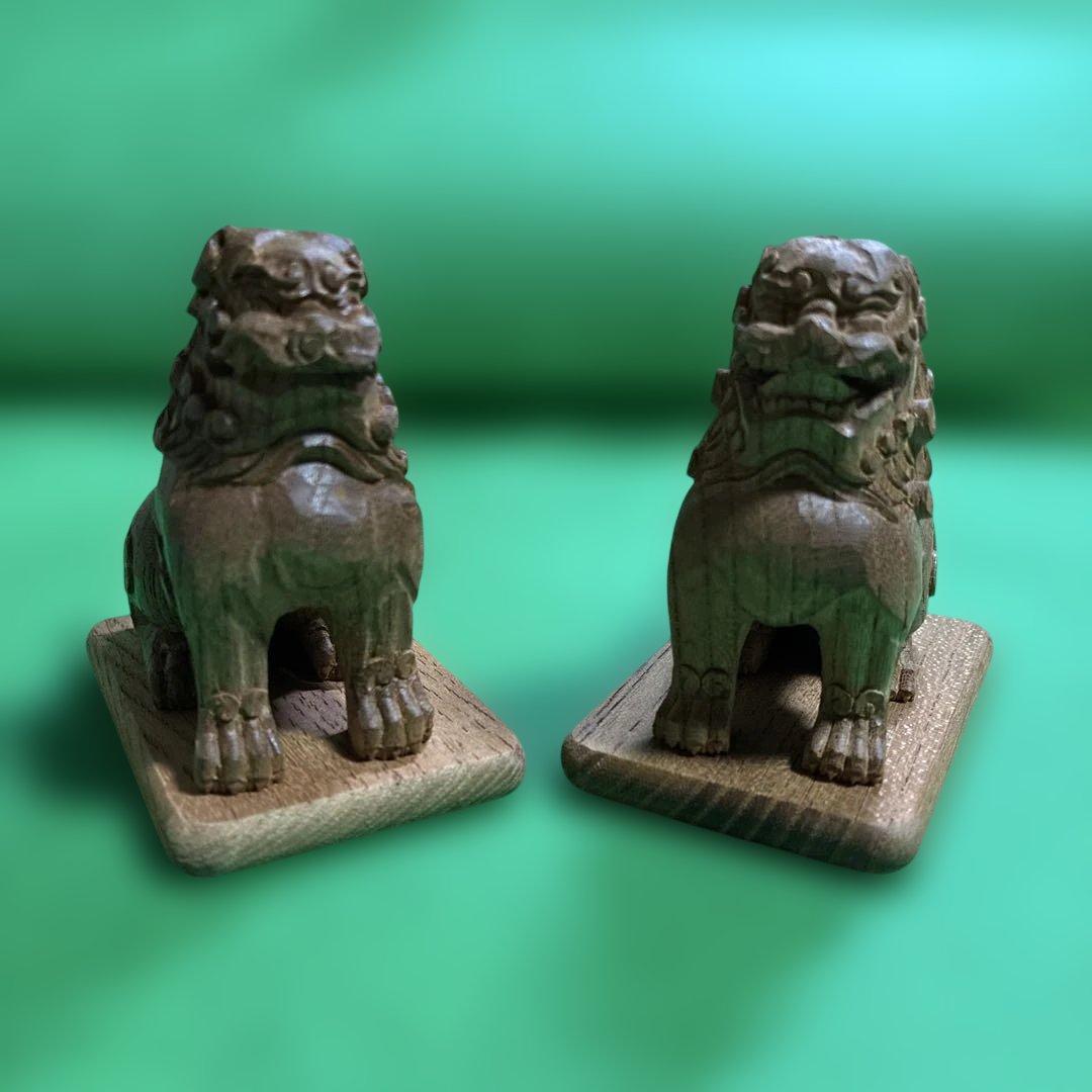 ⑧ 狛犬　彫り物（けやき材）木製　左右一対