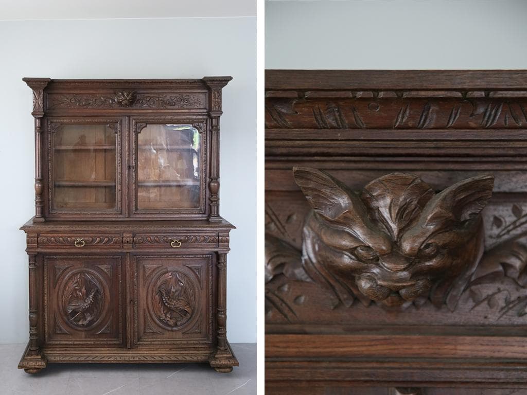 フランスアンティークルイ13世様式キッチンキャビネット/木製食器棚90-41-1