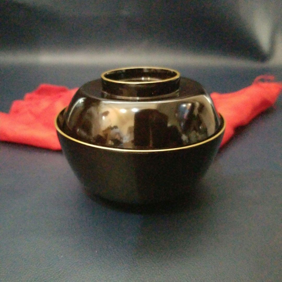 菫　黒漆塗 内総沈金 菊花紋詰 吸物椀 汁椀 茶道具 懐石 菓子椀　2客