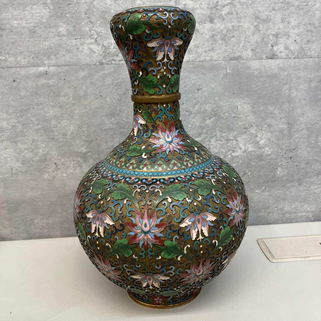 レトロ 中国美術 景泰藍 七宝焼き 花瓶 壺 骨董品 約30cm