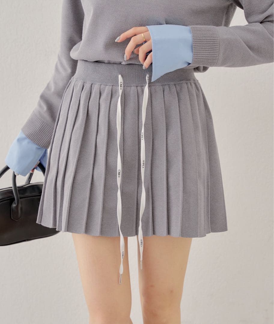 Chico 襟付きポロニット　ニットウエストリボンプリーツスカート　セット