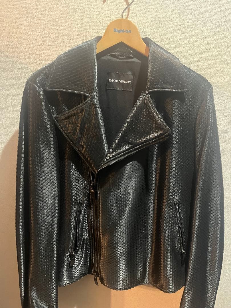 EMPORIO ARMANI ヘビ柄レザーライダースジャケット