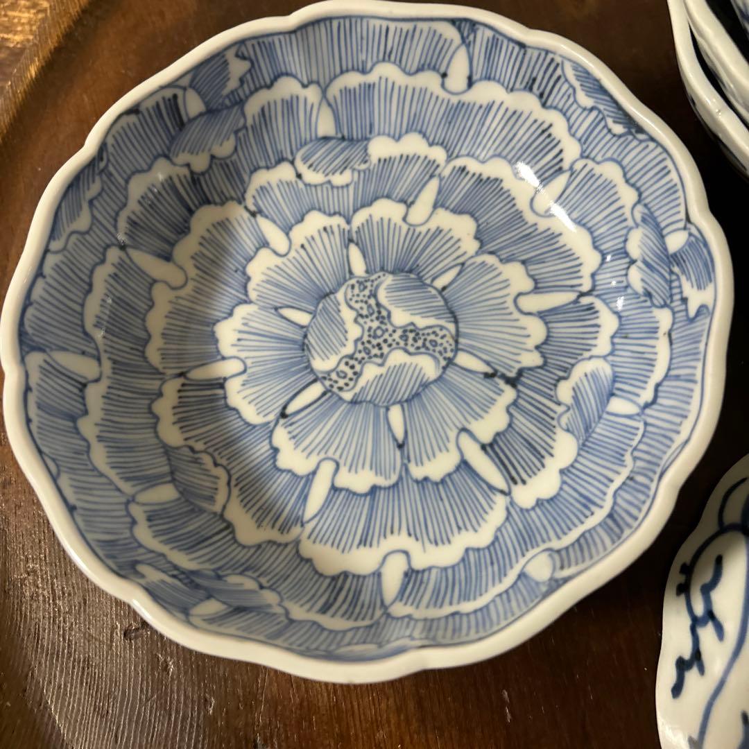 古伊万里　染付なます皿　5枚　膾皿　唐草　アンティーク　古道具　白洲正子　李朝