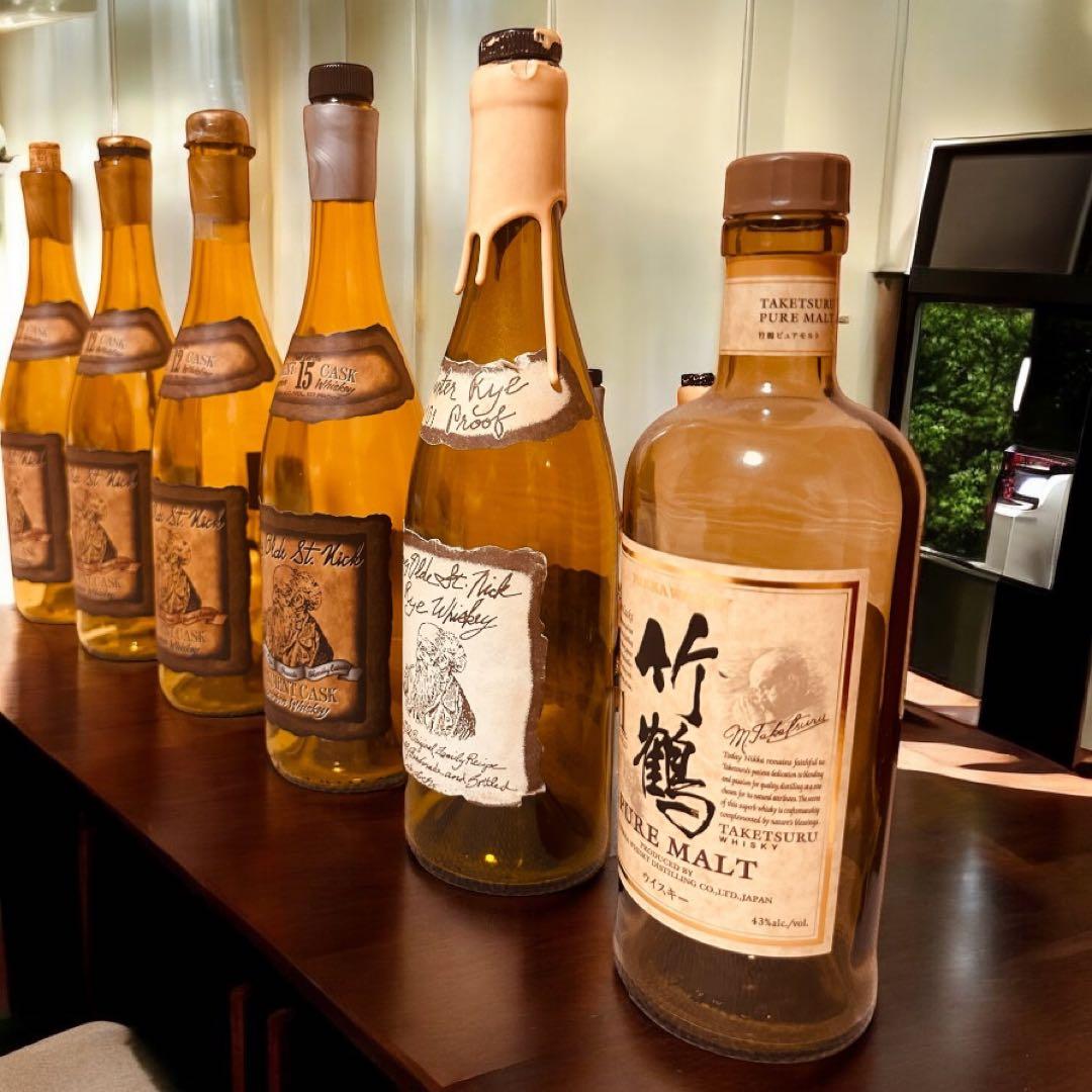 ベリーオールドセントニック15年、12年ウインターライ、竹鶴 21年の空瓶セット