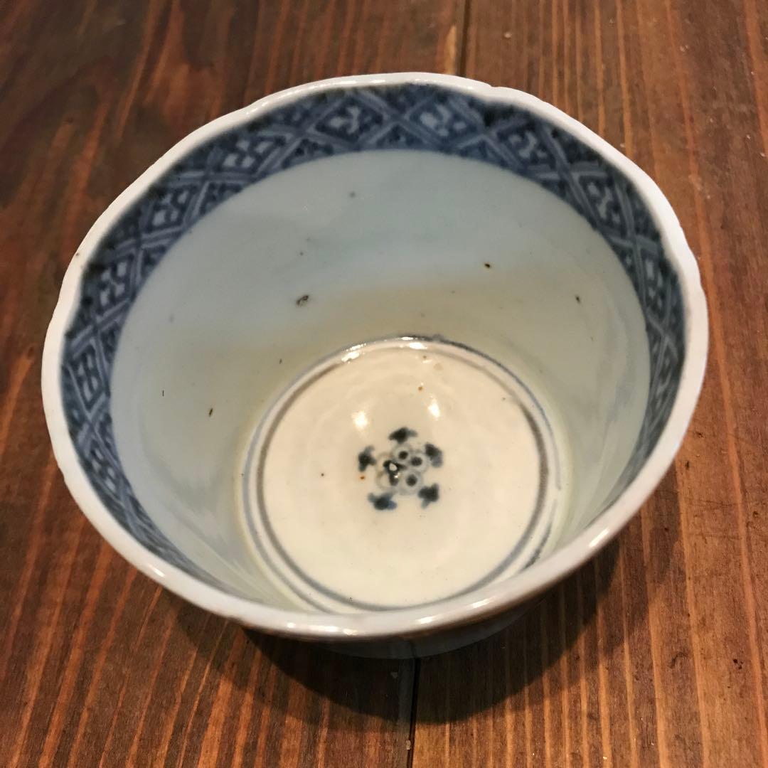 美品　古伊万里　色絵素地　窓枠　花頭窓　時代物　染付　蕎麦猪口　蛇目高台