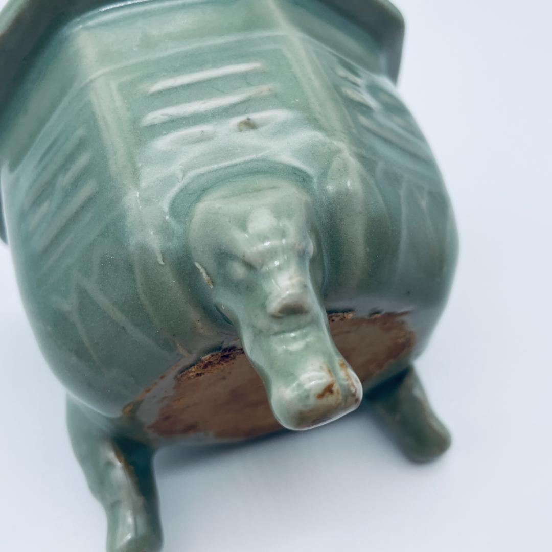 【高麗】青磁 双耳六角三足獣面 香炉 朝鮮美術 朝鮮古玩