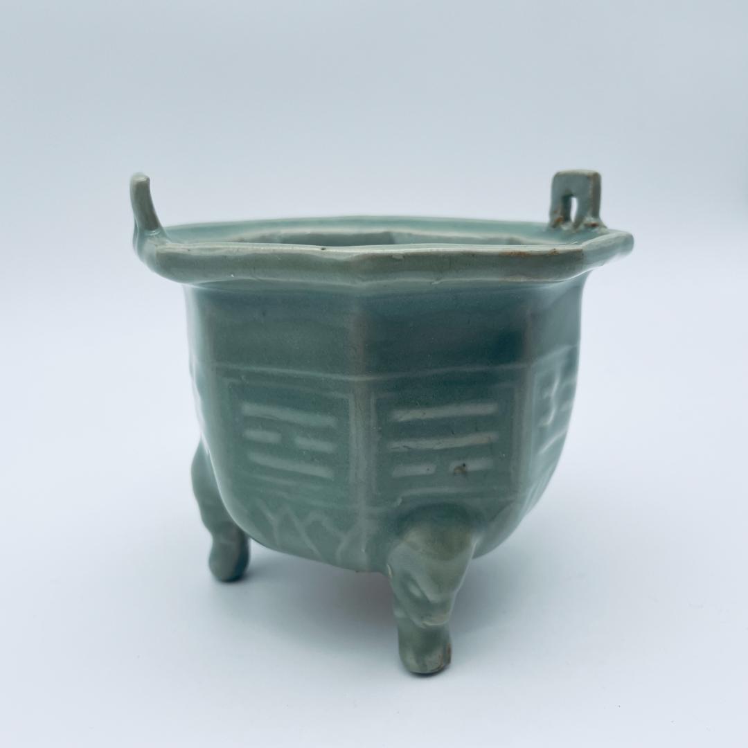 【高麗】青磁 双耳六角三足獣面 香炉 朝鮮美術 朝鮮古玩