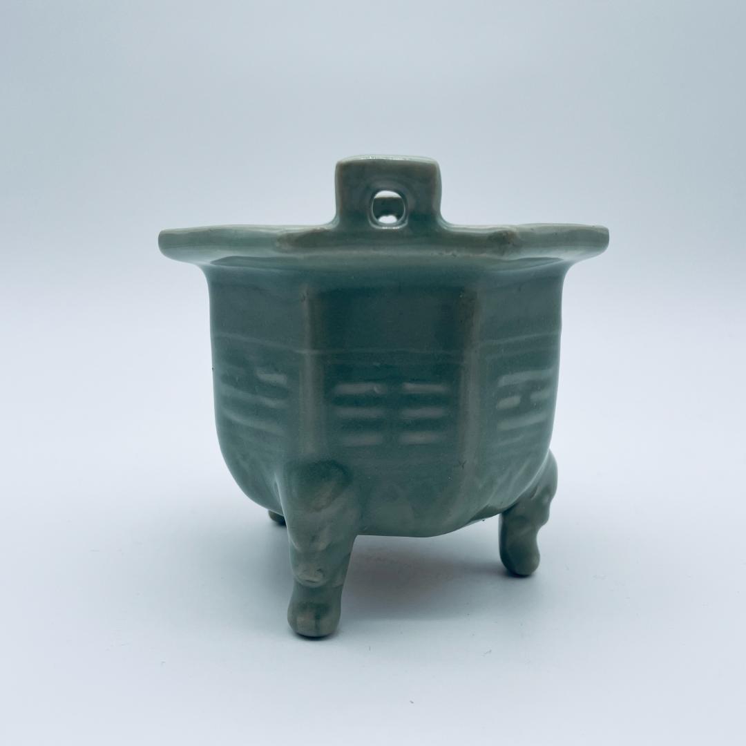 【高麗】青磁 双耳六角三足獣面 香炉 朝鮮美術 朝鮮古玩