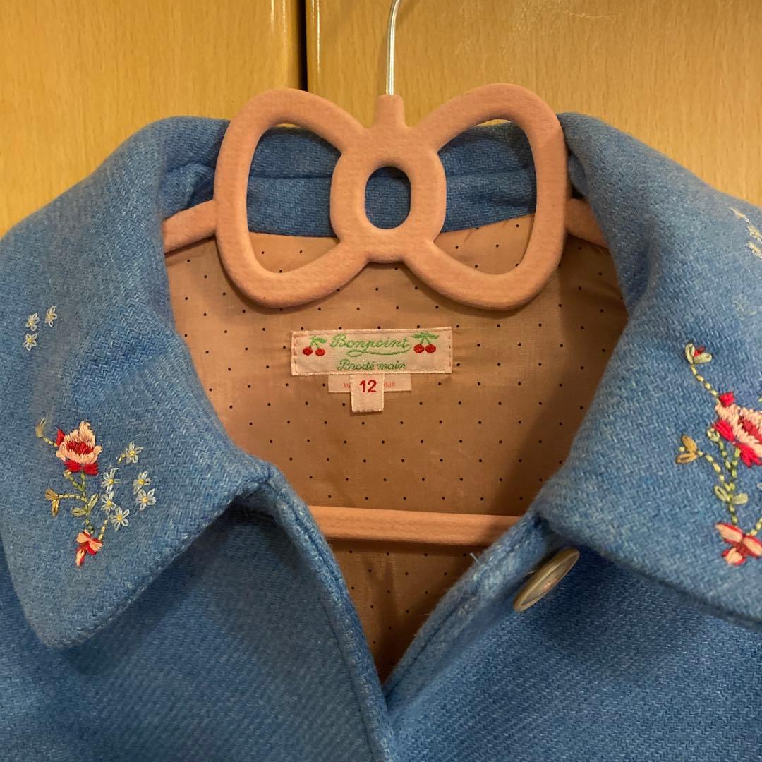 値下げ！ボンポワンbonpoint青色刺繍入りウールコート サイズ12