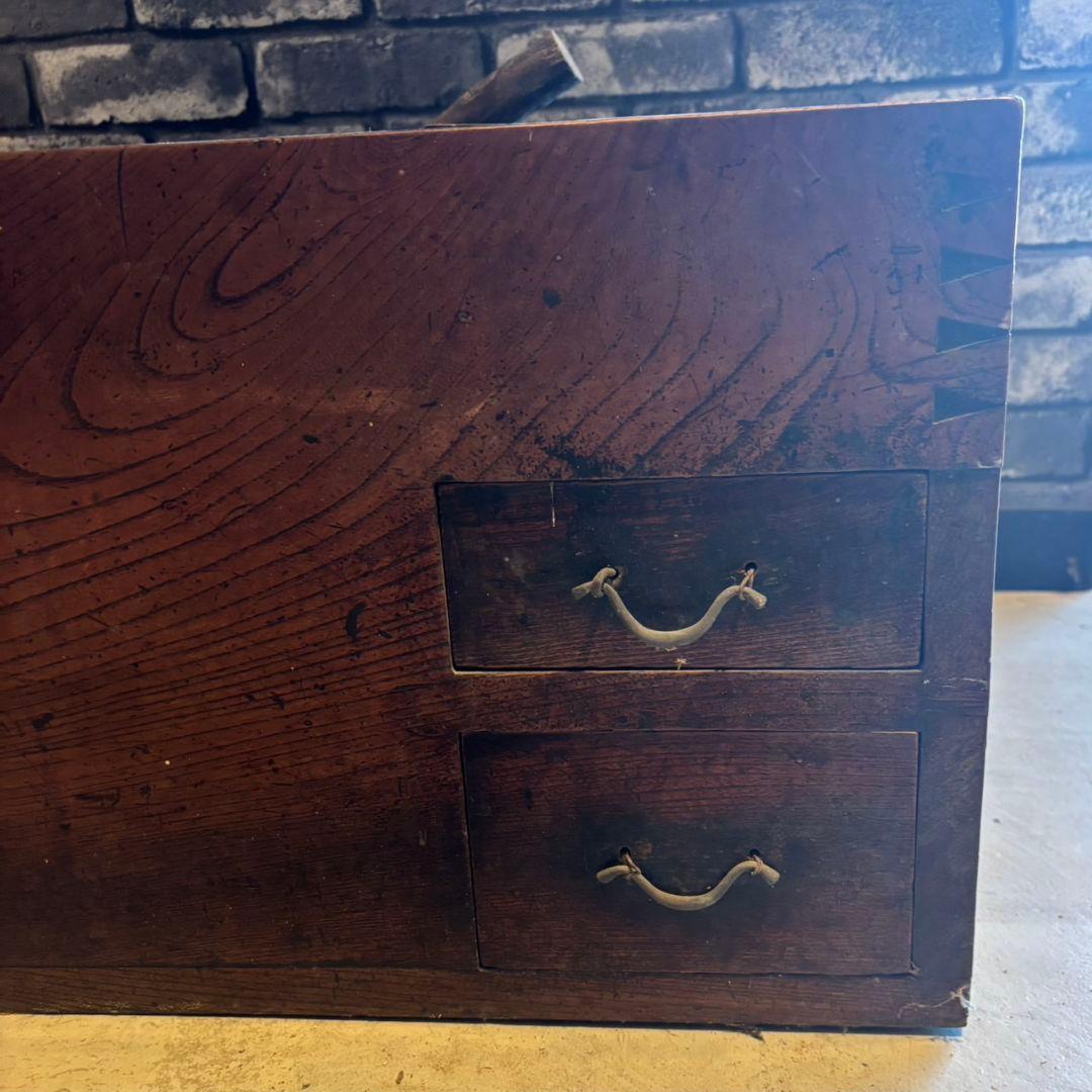 Ly01　木製火鉢　長火鉢　灰入り　昭和レトロ　引き出し付　古道具　アンティーク