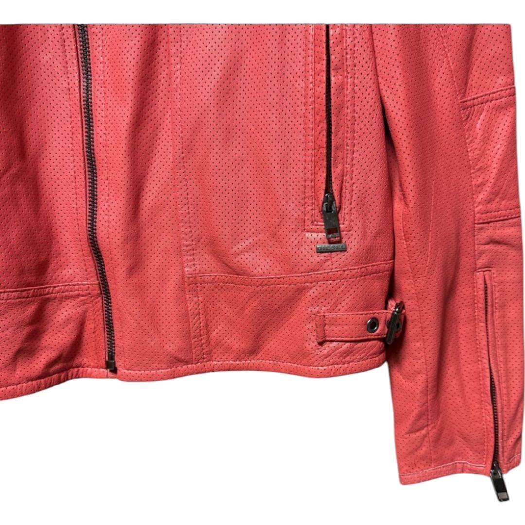 DIESEL ディーゼル　シープスキンライダースジャケット　羊革　パンチング　赤