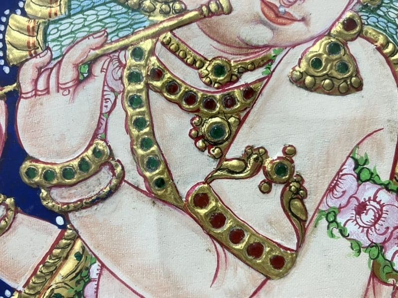 クリシュナ／ヒンドゥー教：油彩 金彩 クリスタル装飾 額装