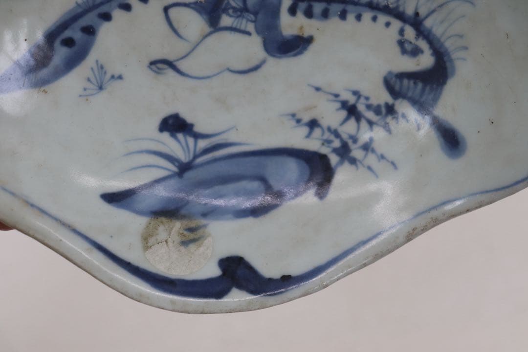 ※中国　明時代　染付人物紋高台皿　送料込み250529