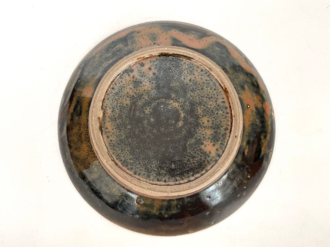 陶芸家　人間国宝　濱田庄司　浜田庄司　鉄釉抜絵皿　大皿　飾り皿　共箱