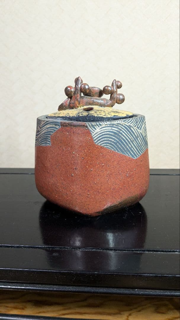 【JAPAN】九谷焼　作家作品　谷敷正人　雅彩双鶴紋　香炉