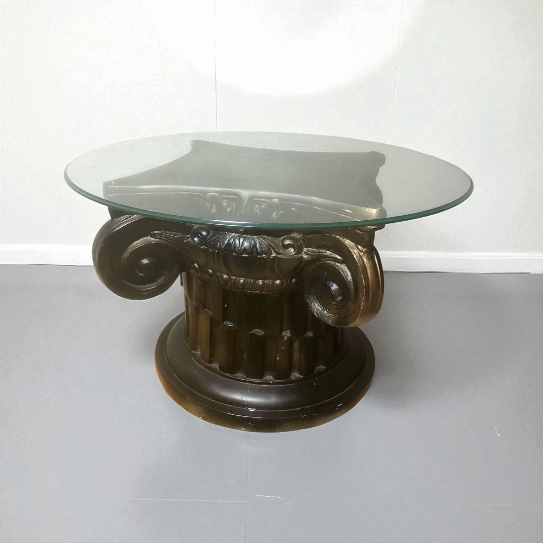 古代イオニア式 ガラス天板テーブル 特徴的な柱デザイン ロココ調　アンティーク