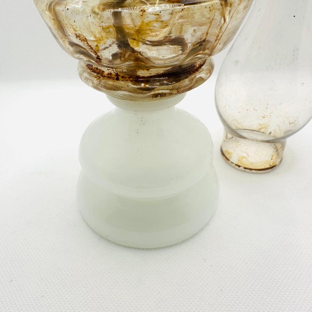 アンティーク オイルランプ 乳白色ガラス製 大正ロマン レトロ 30cm 希少