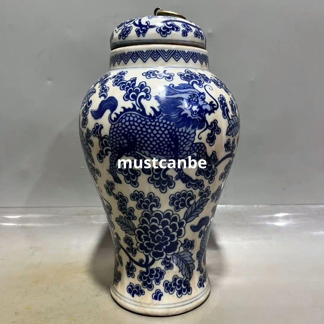 青花纏枝蓮麒麟紋茶蓋缶 景徳鎮 陶磁器 装飾品 現代工芸品 美術品 置物