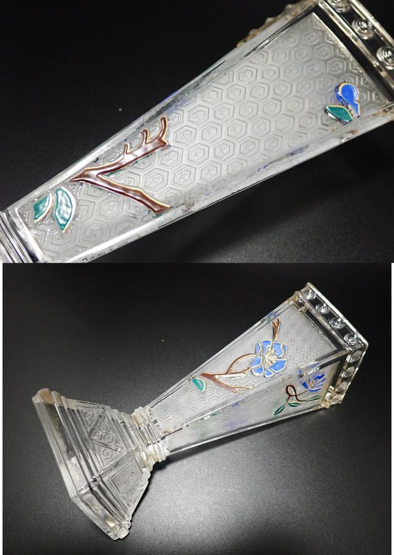 H63 オールド バカラ ジャポニズム 壷 エナメル クリスタルガラス