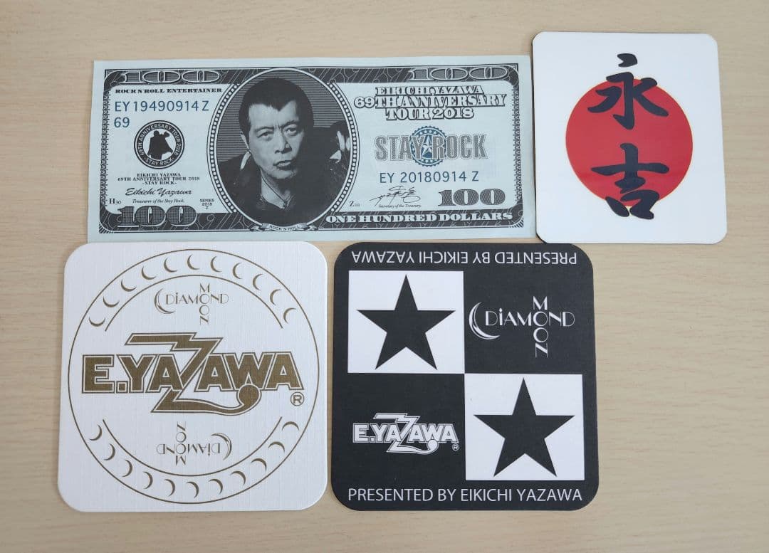 矢沢永吉トランポ3台セット、紙コースター、札、オリジナル永吉マグネット