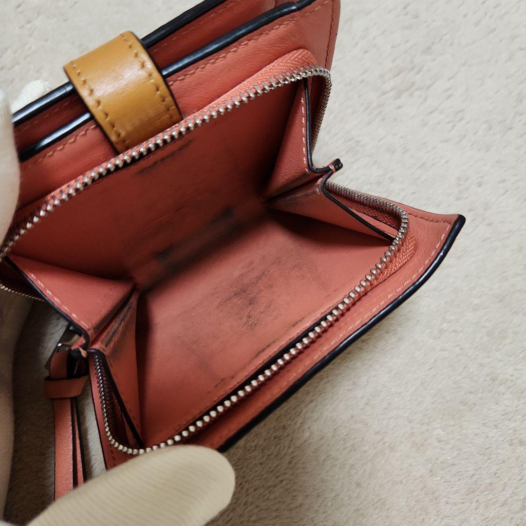 LOEWE アナグラム 二つ折り財布 ベージュ×ピンク コンパクトウォレット