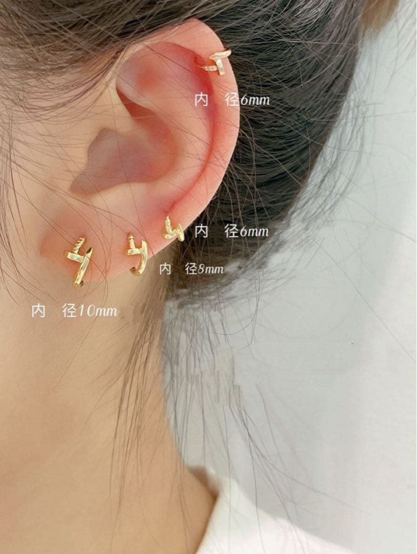 mamy 片耳 K18YG 12mm釘モチーフ　フープピアス(ダイヤなし)