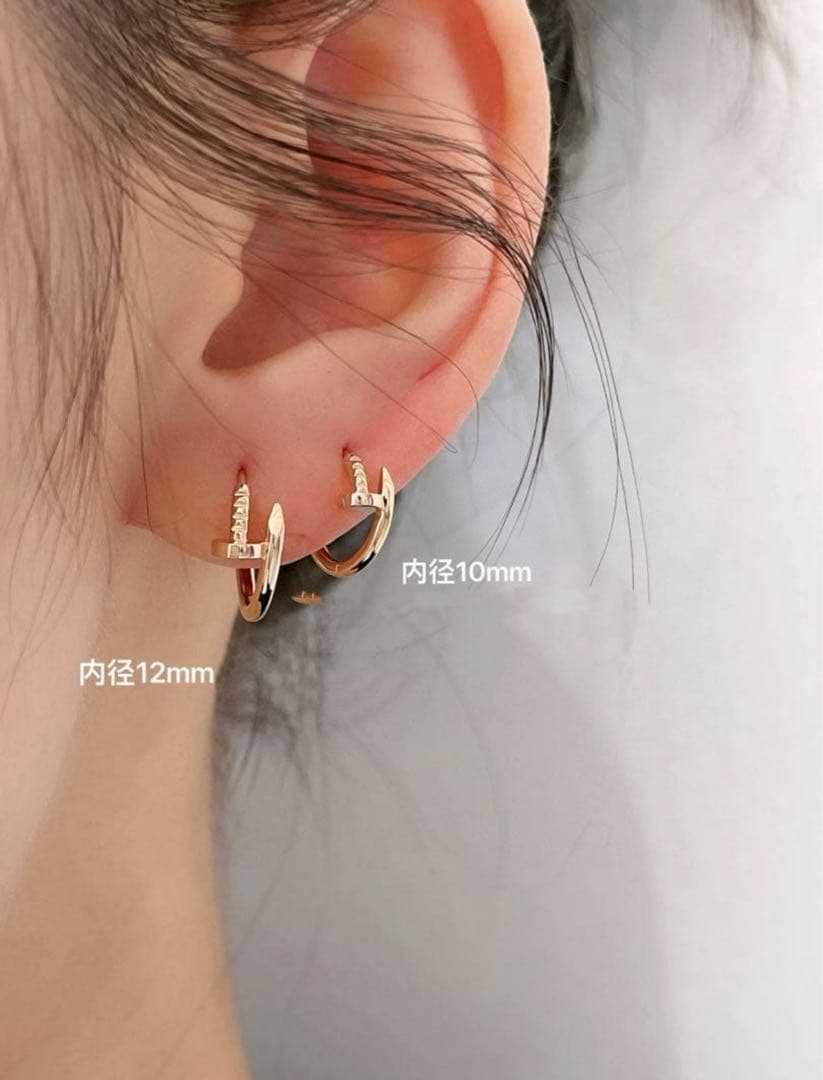 mamy 片耳 K18YG 12mm釘モチーフ　フープピアス(ダイヤなし)