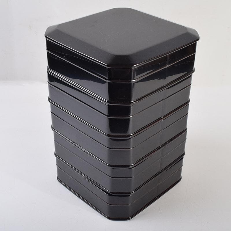 塗師　木村表斎　黒漆　利休形　縁高重　五段　共箱　V　R9124B