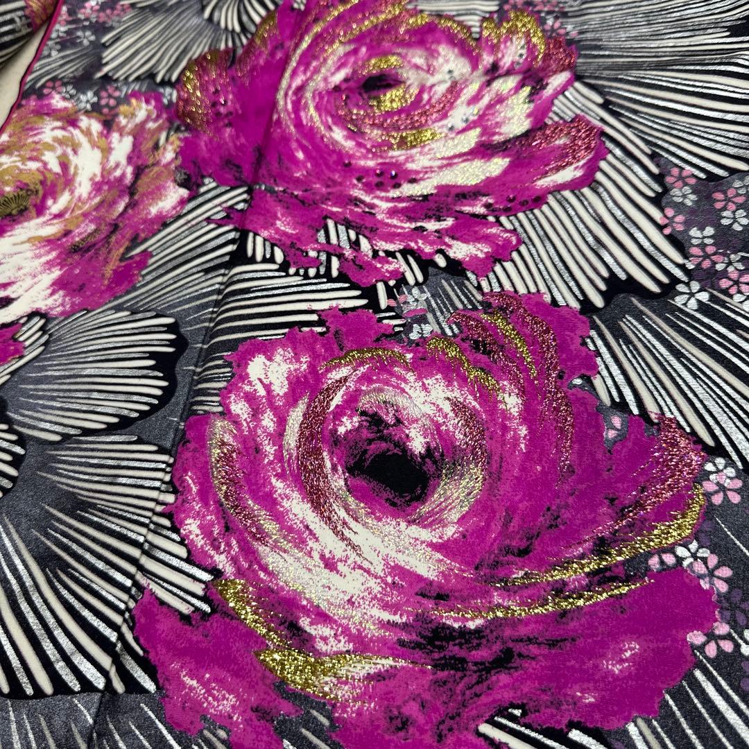 桂由美 ラインストーン キラキラ 薔薇 訪問着 濃紫地