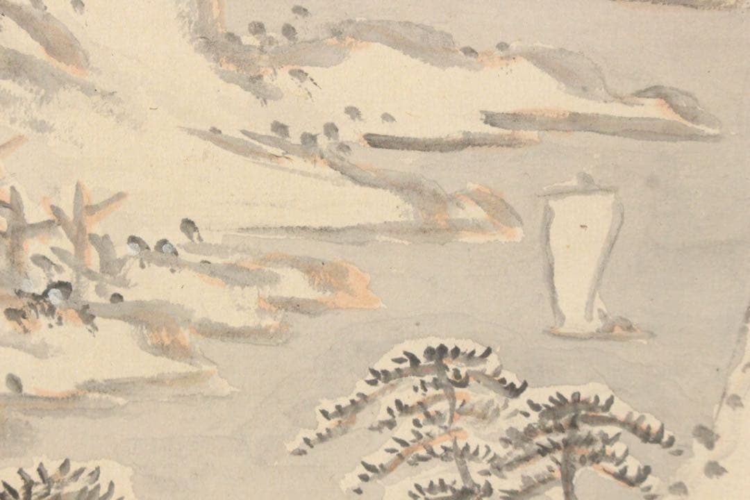 No5372 掛軸　作者不詳　在銘　雪中山水　萬山積雪　紙本　中国画　送料無料