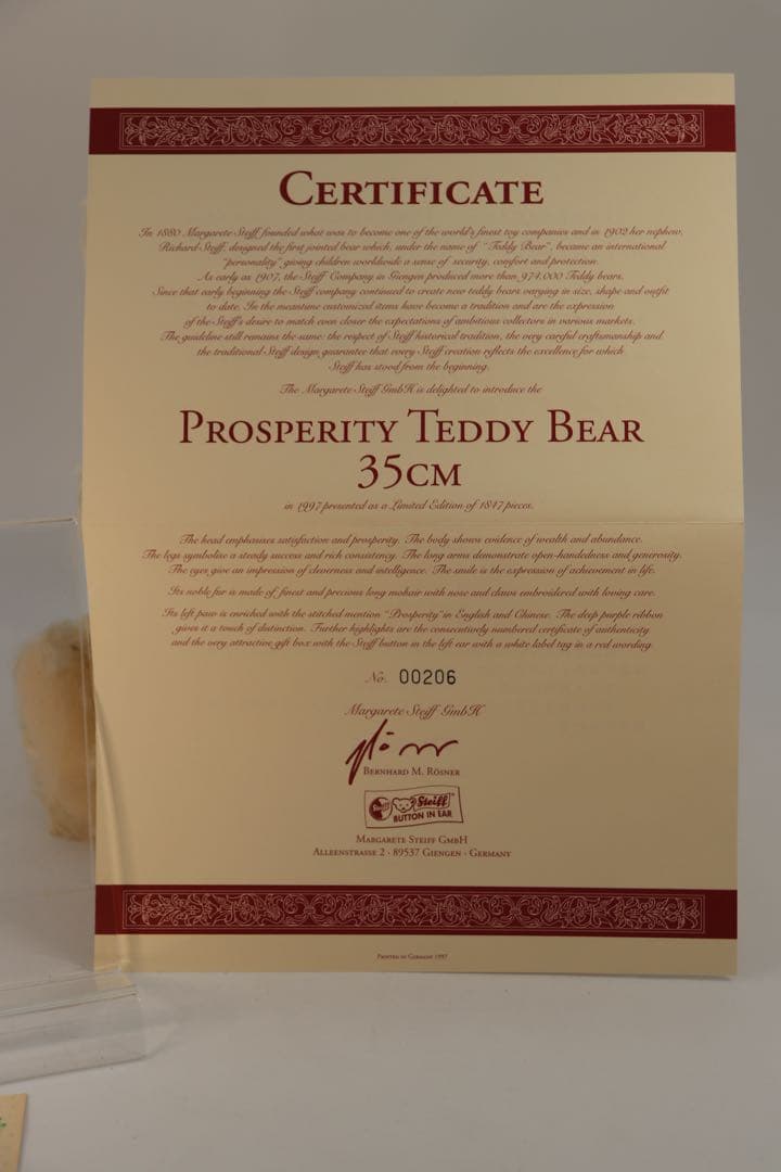 STEIFF PROSPERITY TEDDY BEAR 35cm アジアンベア