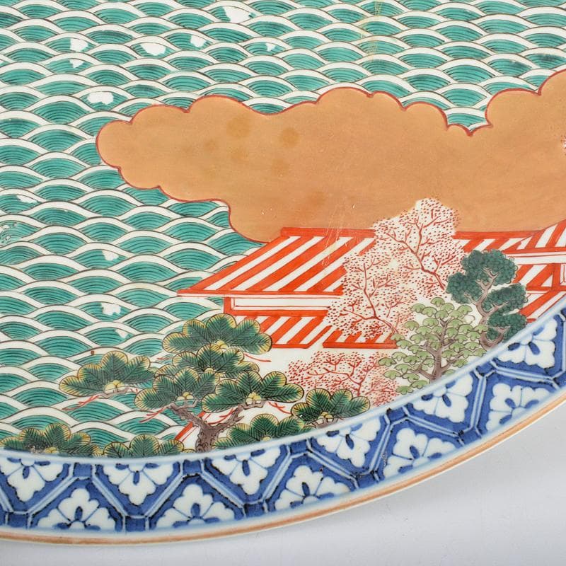 伊万里焼　古伊万里　色絵　南蛮船文　大皿　飾皿　直径約61cm　D　R5361B