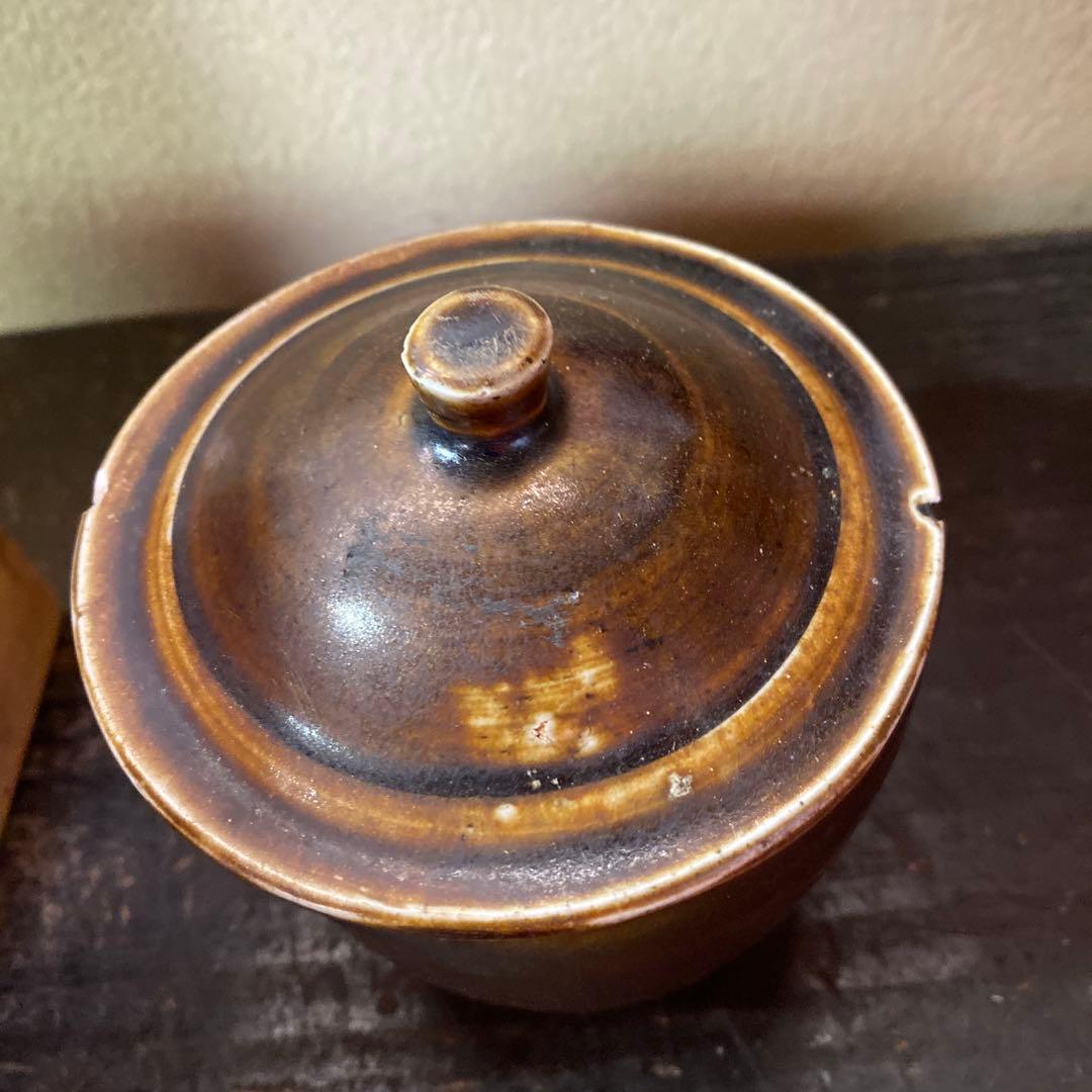 中国宗代　褐釉蓋物【桐箱付】
