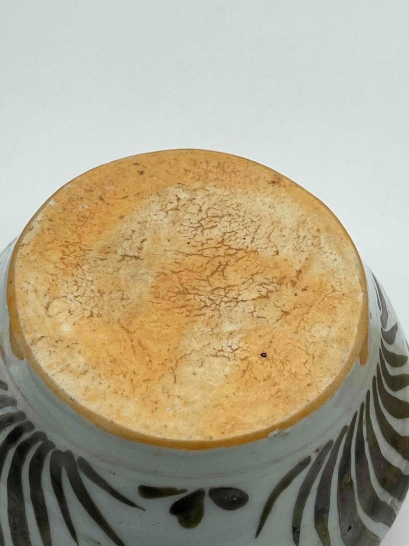 田中 野夫 元時代紅綠彩魚藻紋荷葉型小壺蓋付き茶道具お茶入れ(D-74)