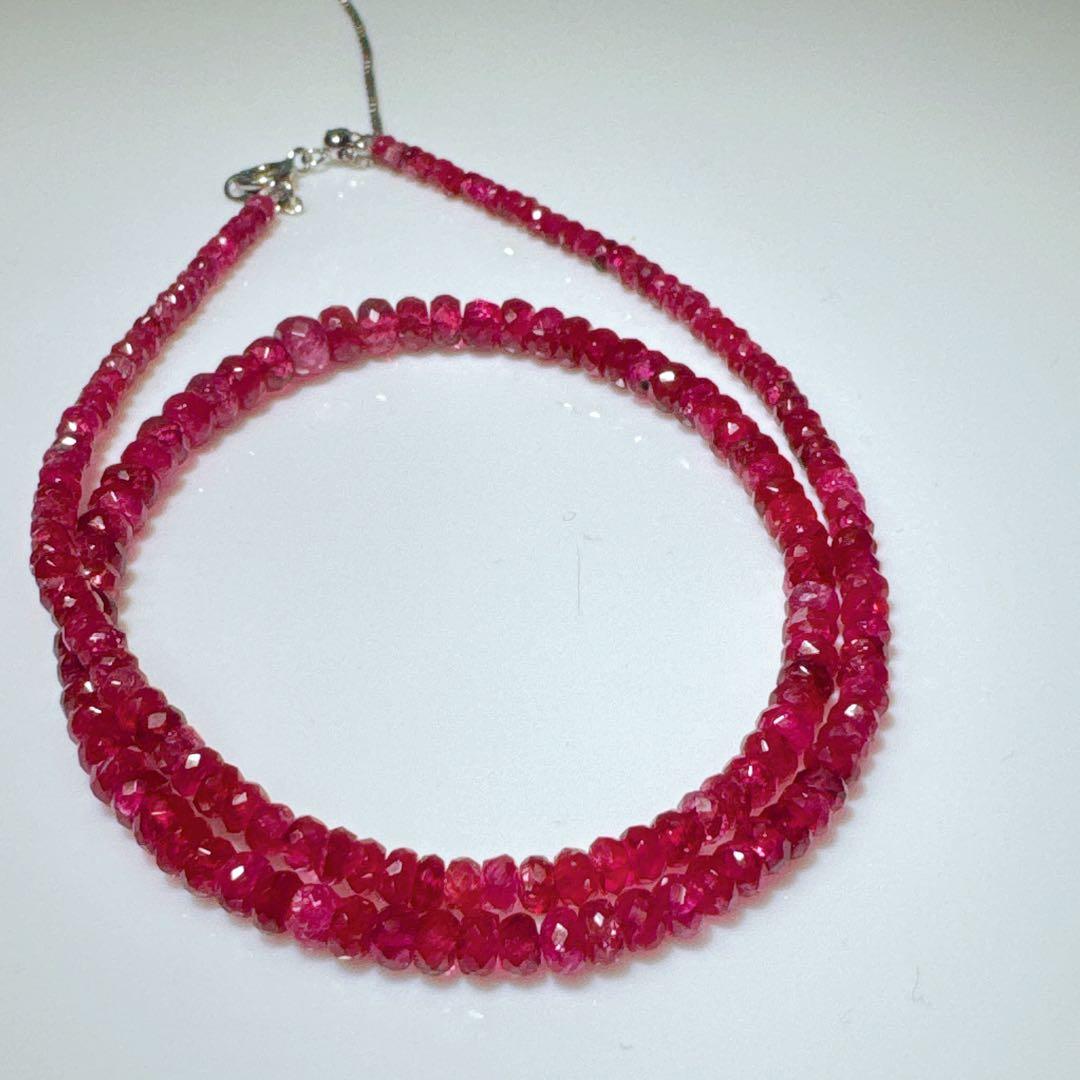 レッドスピネルネックレスボタンカットシルバーアジャスター5センチ