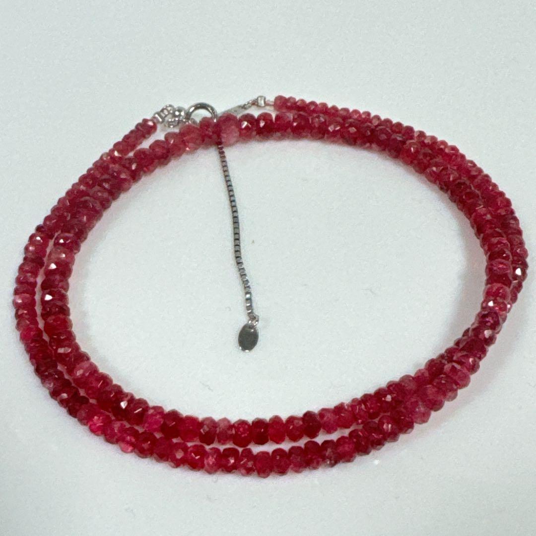 レッドスピネルネックレスボタンカットシルバーアジャスター5センチ