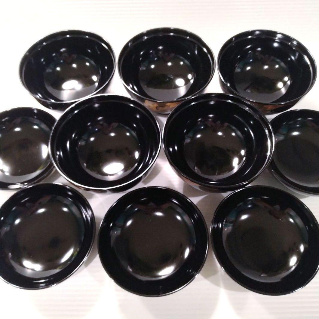 会津塗 漆器 漆 黒塗 扇 蒔絵 吸物椀 汁椀 蓋付き 和食器 黒金 5客揃