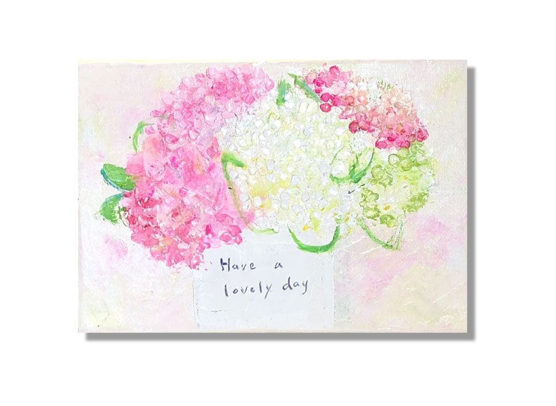 絵画　油絵　原画　一点物　花　紫陽花　ピンク　　　　可憐　SM