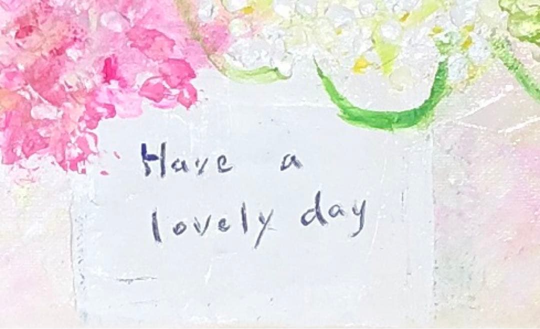 絵画　油絵　原画　一点物　花　紫陽花　ピンク　　　　可憐　SM