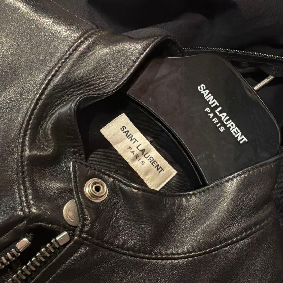 SAINT LAURENT ブラック シングルライダースジャケット　羊皮
