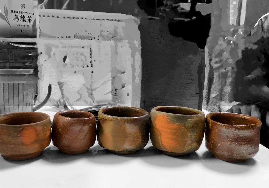 【備前焼 名品】山本雄一作 湯呑み & 作家印「夢」ぐい呑み5客【豪華セット】