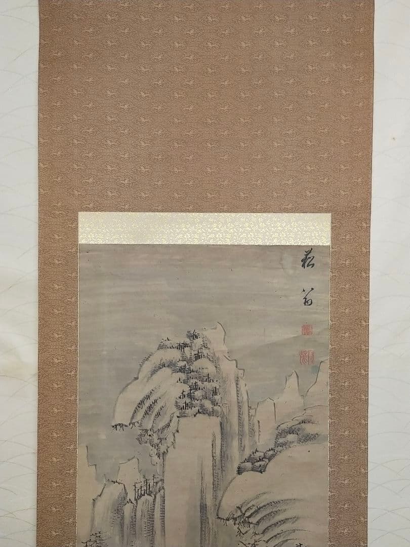 ♥【模写】とても古い　掛軸　貫名菘扇　桐箱付き　南画　山水図　掛け軸　骨董品