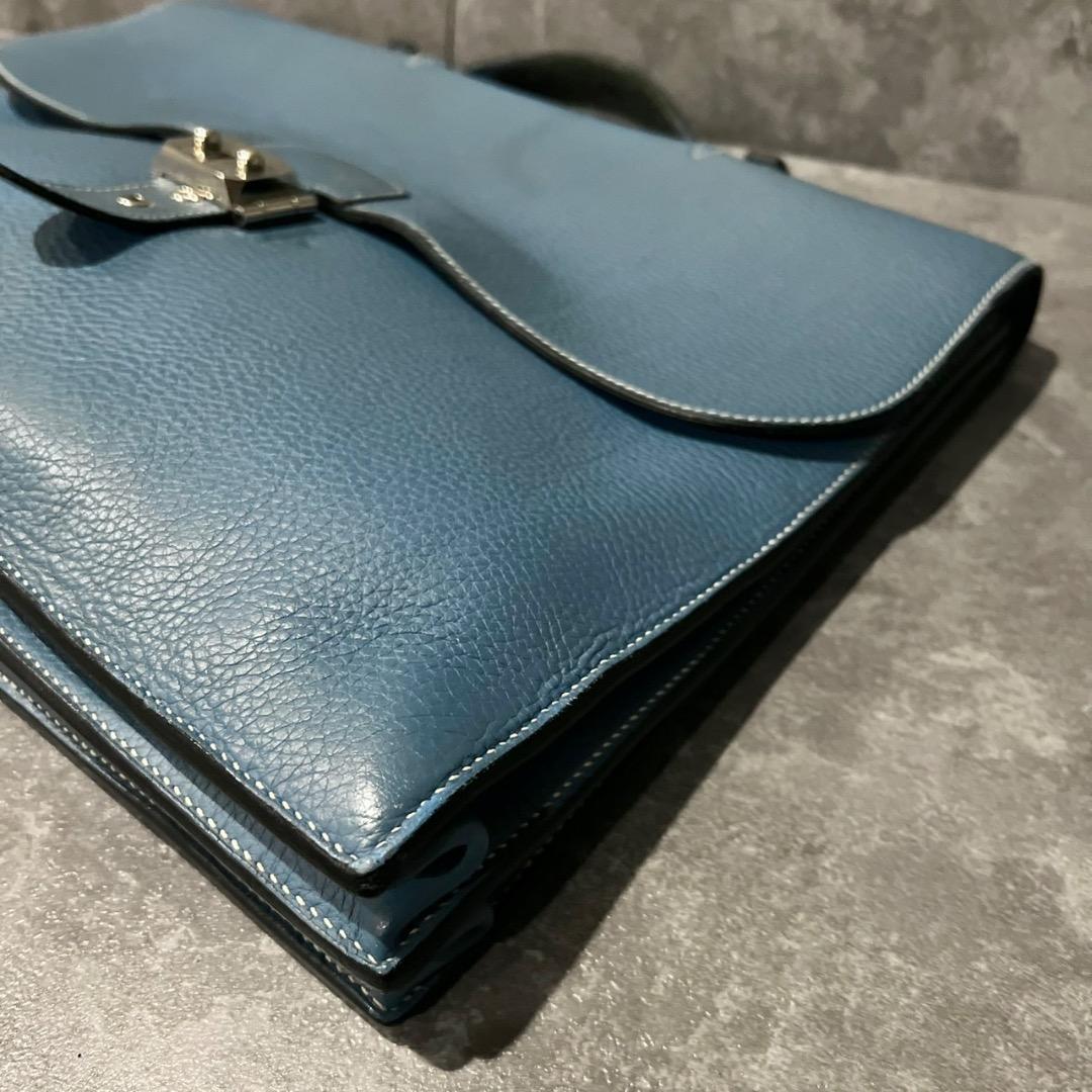 ⭐️エルメス⭐️ サックアデペッシュ ビジネスバッグ ブルー系 本革