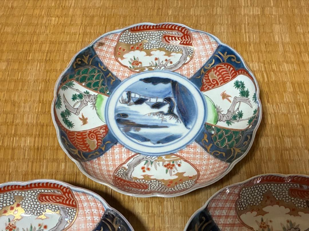 古伊万里 金彩 色絵 中皿 平皿 盛皿 三枚揃い 時代物