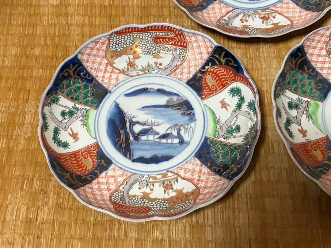 古伊万里 金彩 色絵 中皿 平皿 盛皿 三枚揃い 時代物