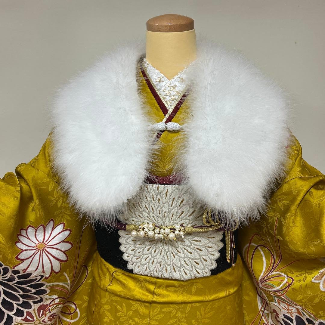 からし色　シックな菊の柄の振袖フルセット