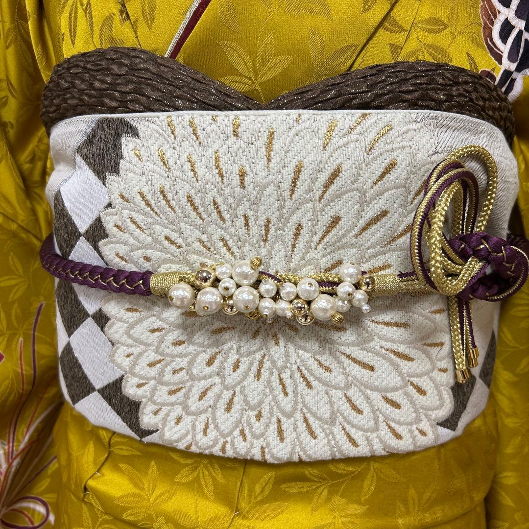 からし色　シックな菊の柄の振袖フルセット