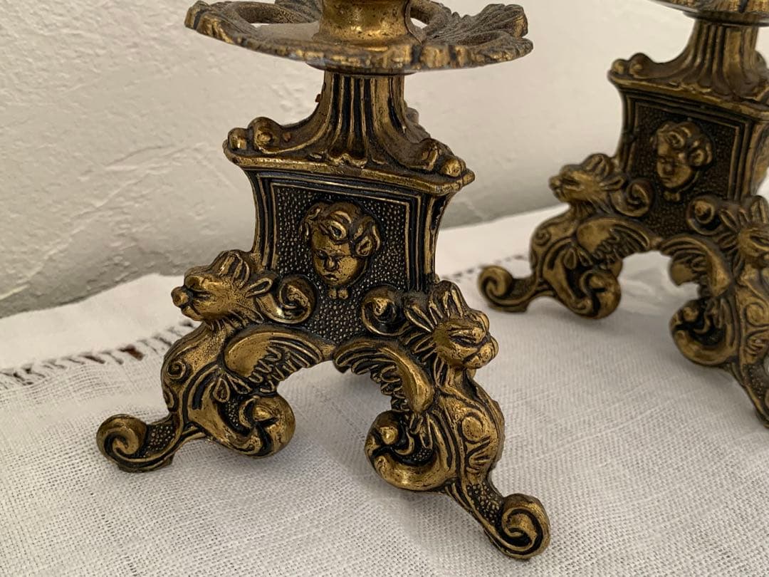 ヨーロッパ　蚤の市　キャンドルスタンド　天使　ペア　ブロカント